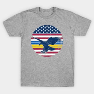 Ukraine and American Flag with Eagle T-Shirt